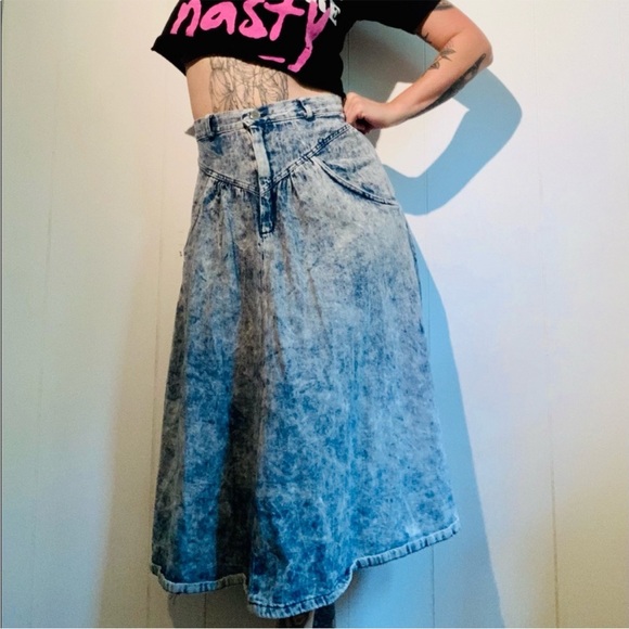Vintage Acid Wash Denim Skirt 80s Small stone Wash - Picture 5 of 5